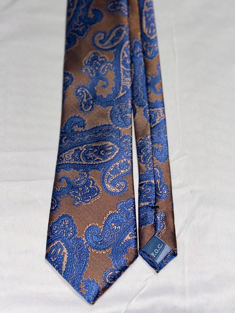 Forsyth Men’s Brown Blue Paisley Silk Necktie Classic Woven Tie FOC